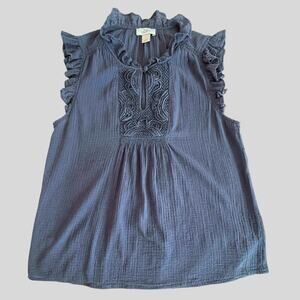 Loft Blue Ruffle Sleeveless Blouse Womens Size M